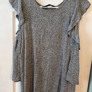Gray Ruffle Cold Shoulder Sleeve Women's Top